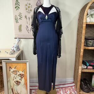 Vintage 70s 80s Formal Dress Whimsigoth Romantic Goth Sexy Vampire Dark Fairy S